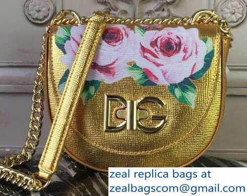 Dolce & Gabbana DG Wifi Saddle Shoulder Bag Flower Print Gold 2018 - Click Image to Close